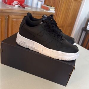 Nike Air Force 1s Pixel Black and White Sneakers with Sleek Design